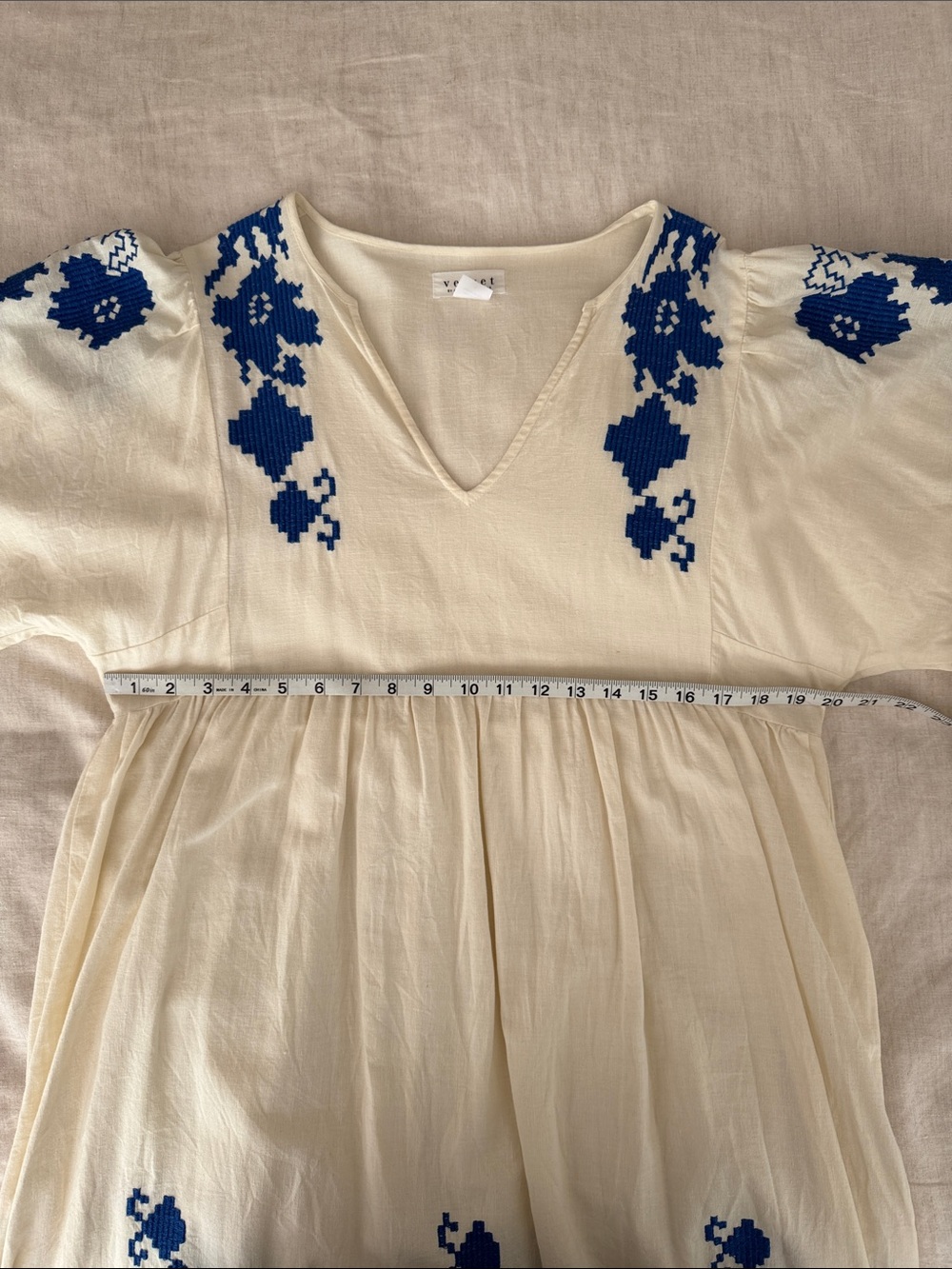 Velvet by Graham & Spencer White Midi Dress with Blue Embroidery - Picture 11 of 13